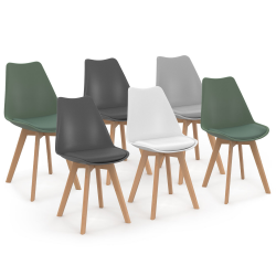 15039 - Sedie scandinave di colore misto verde, grigio e bianco Lot de 6 scandinaves SARA mix color blanc, gris clair, gris foncé x2, vert x2