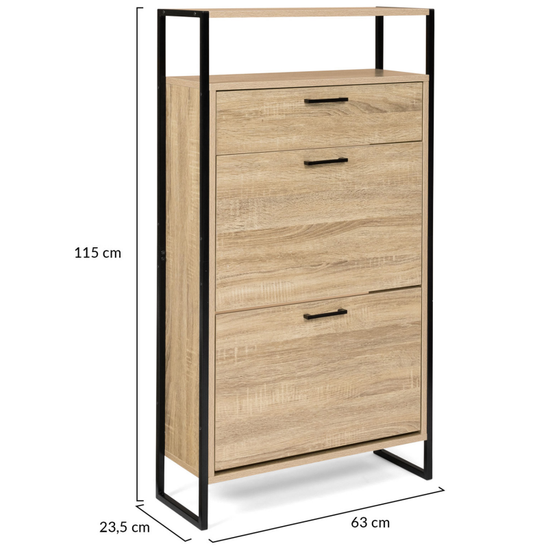 Meuble à chaussures avec 2 portes et 1 tiroir industriel LUIS ID Market