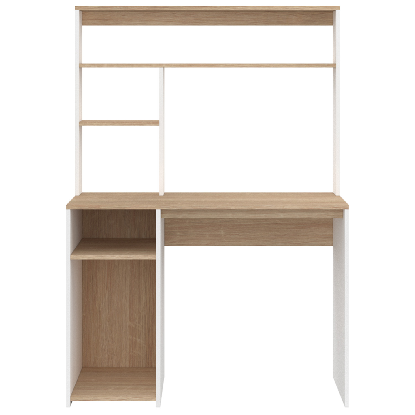 Bureau blanc et bois façon hêtre avec rangements - DAN | ID Market