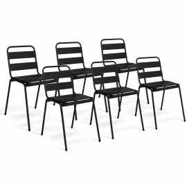 Lot de 6 chaises de jardin VALENCIA en acier noir