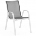 Salon de jardin MADRID table 150 CM et 6 chaises empilables structure blanche plateau gris