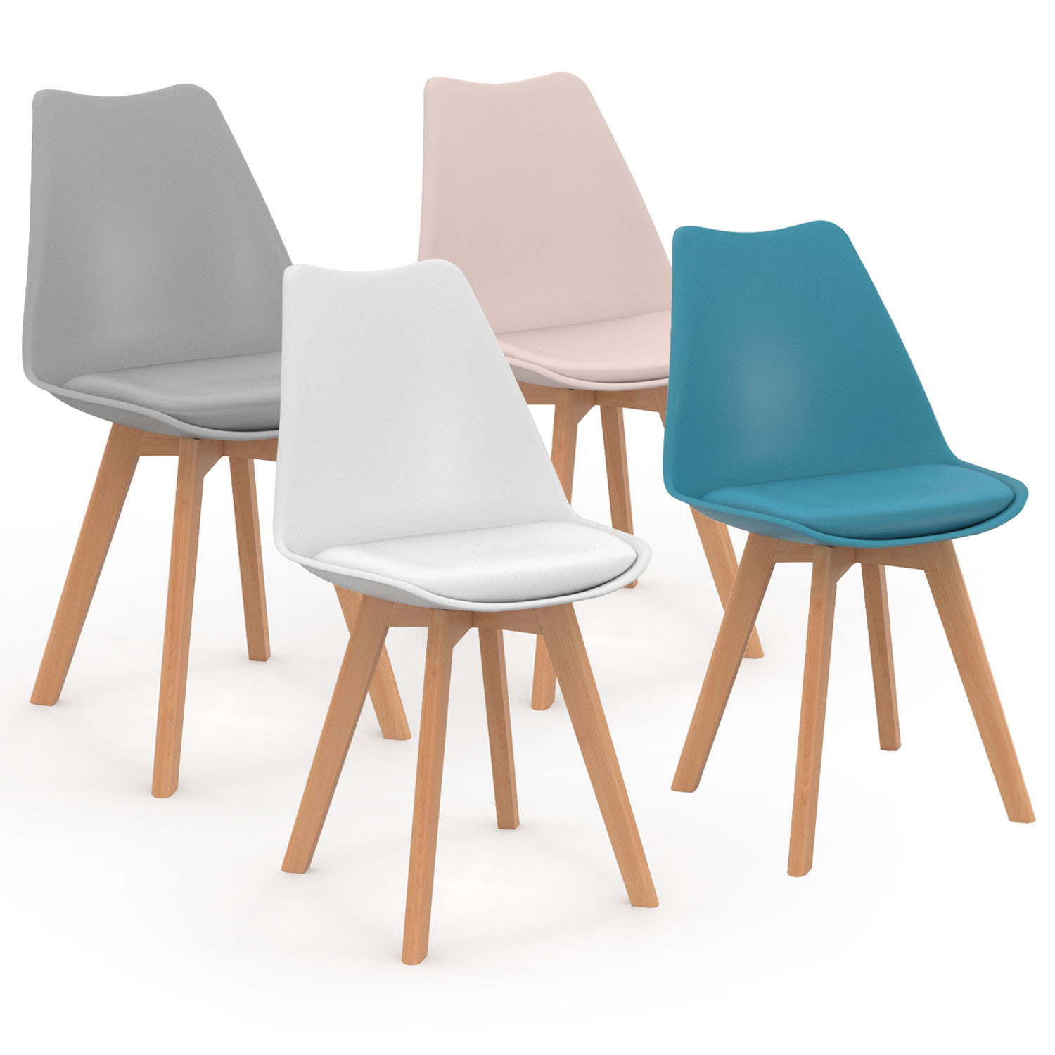Chaises scandinaves 4 couleurs : pastel rose, blanc, gris clair et bleu