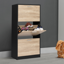15888 - Mueble zapatero 3 puertas negro y madera Meuble à chaussures KLARK noir 3 portes imitation hêtre