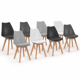 Lot de 8 chaises SARA mix color blanc x2, gris clair x2, gris foncé x2, noir x2