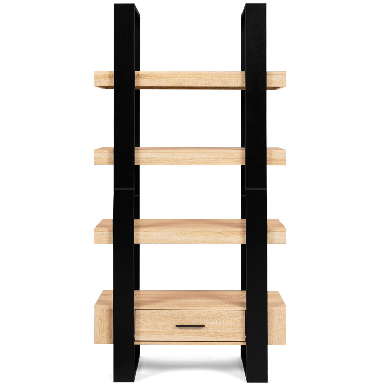 Étagère 4 Niveaux Elementary 113cm Noir Brillant - MDF, Design Moderne, Neuve Sous Emballage