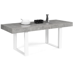15851 - Table à manger extensible effet béton 6-10 personnes Table à manger extensible rectangle OREGON avec rangement 4-8 personnes effet béton et blanc 160-200 cm