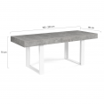 Table à manger extensible rectangle OREGON avec rangement 6-10 personnes effet béton et blanc 160-200 cm