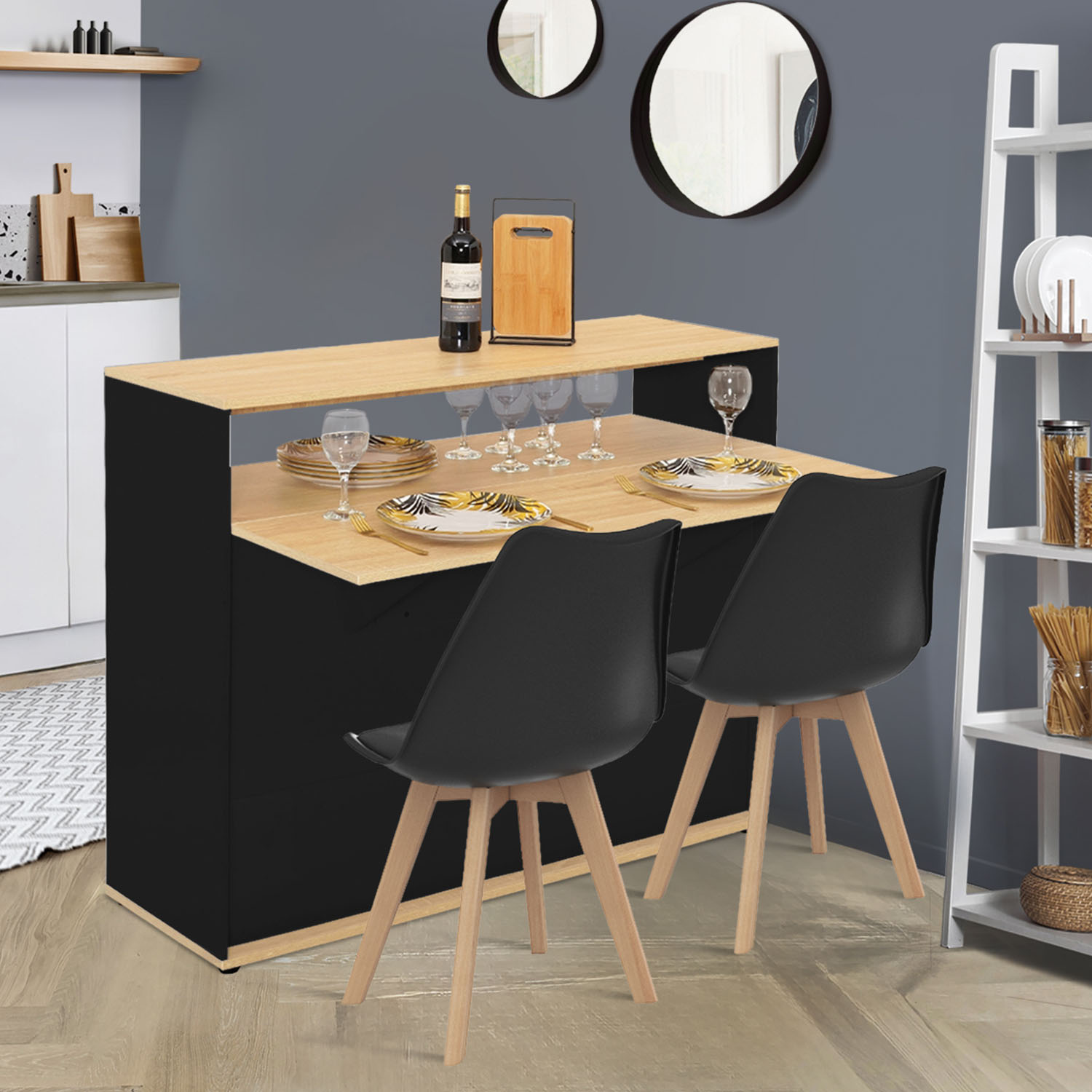 Meuble de bar mange-debout noir et bois