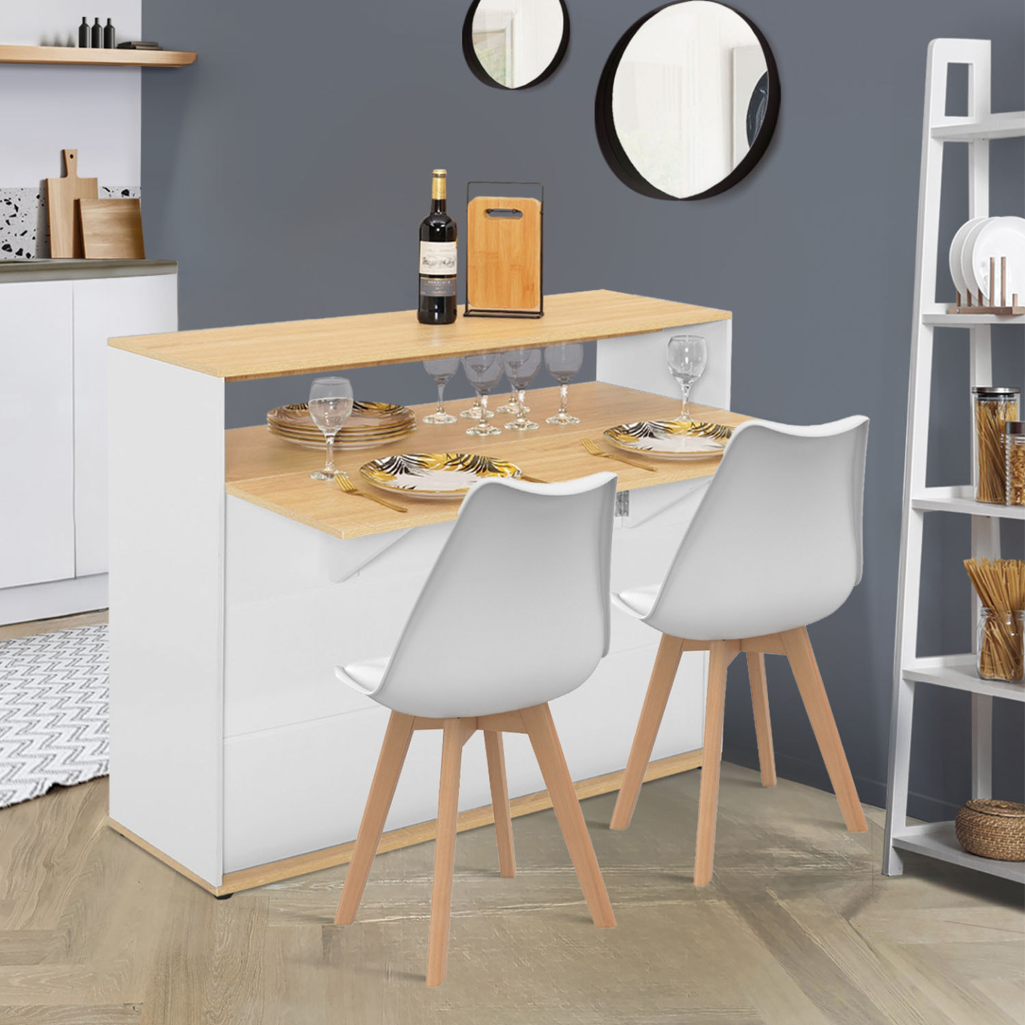 CLIPOP Wooden Dining Table Rectangle 4 Seater Kitchen Breakfast Table in White and Grey Finish Modern Kitchen Dining Room Furniture (Top 120cm x 80cm