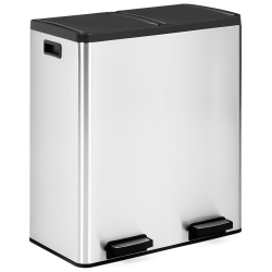 15765 - Poubelle 2x30L pas cher avec seaux amovibles et pédale Poubelle de cuisine 2x30L métal tri sélectif 2 seaux