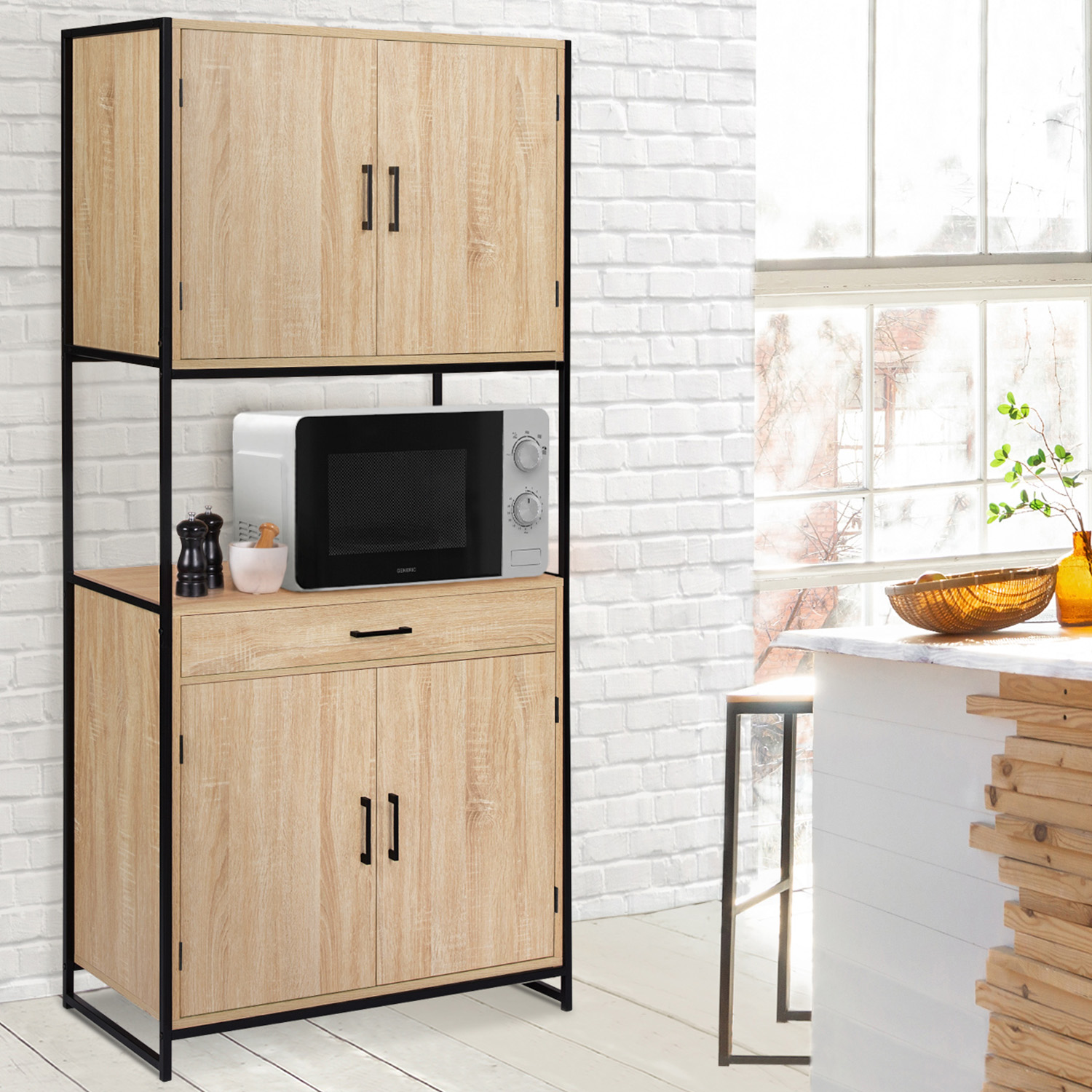 Buffet vaisselier industriel 80 cm 4 portes 1 tiroir