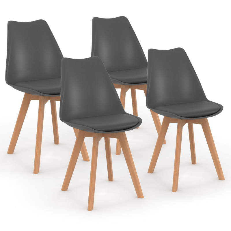 Lot de 4 chaises noires avec un pied en bois pour un style scandinave