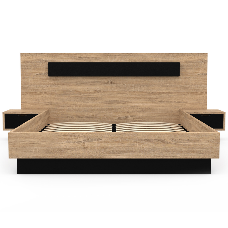 Lit Coffre 140x190 Cm Avec Sommier Et Tête De Lit Naturel - LONI Maison Et Style