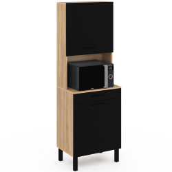 15900 - Credenza da cucina con 2 ante e 1 cassetto Buffet de cuisine 60 CM CINA structure façon hêtre 2 portes noires + tiroir