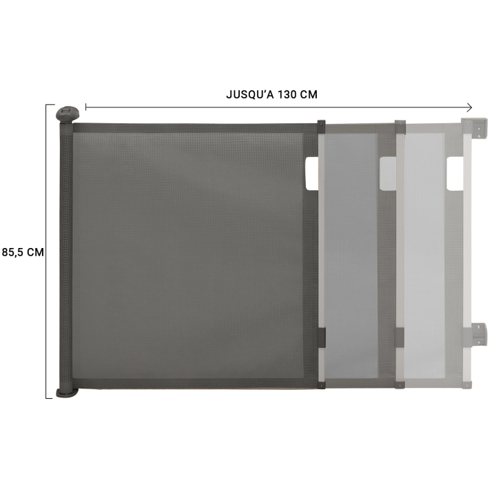 Barrière de sécurité rétractable pour animaux domestique 130 cm gris Barrière de sécurité rétractable pour animaux domestique 130 cm gris