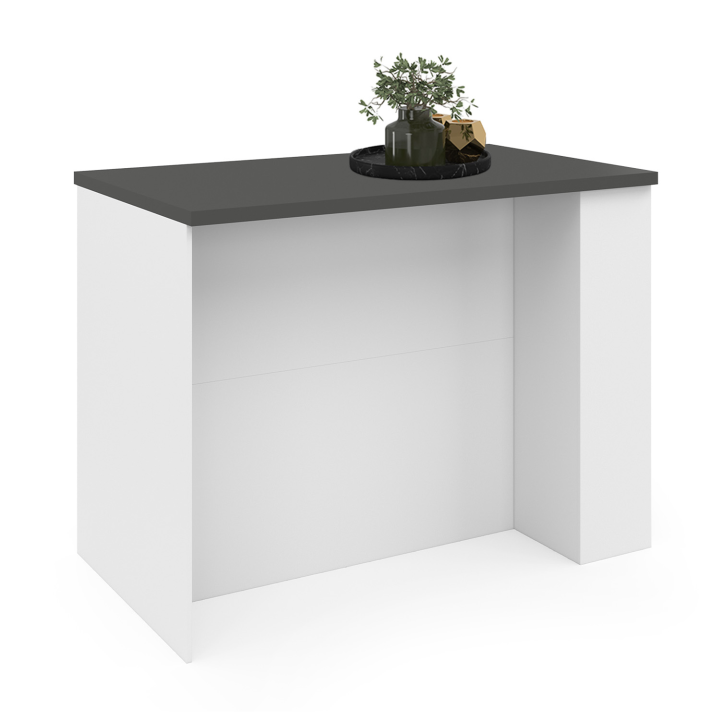 Ilot central TIBO 120 cm bois blanc avec plan de travail gris anthracite Ilot central TIBO 120 cm bois blanc avec plan de travail gris anthracite