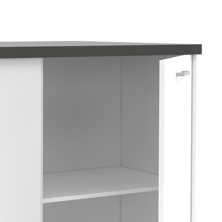 Ilot central TIBO 120 cm bois blanc avec plan de travail gris anthracite Ilot central TIBO 120 cm bois blanc avec plan de travail gris anthracite