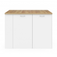 Ilot central TIBO 120 cm bois blanc avec plan de travail façon hêtre