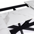 Table à manger extensible rectangle ALASKA 6-10 personnes effet marbre blanc et pied araignée métal 160-200 cm