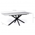 Table à manger extensible rectangle ALASKA 6-10 personnes effet marbre blanc et pied araignée métal 160-200 cm