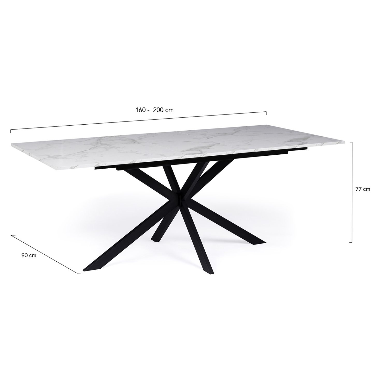 Table à Manger Rectangle ALASKA 160 Cm - 8 Personnes, Effet Marbre Noir Et Pied Araignée Métal Noir - Moderne Et élégante