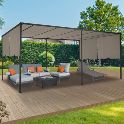 15807 - Pérgola con cubiertas correderas en color topo Pergola coulissante 2 pans 3x6 M belvédère de jardin toile taupe