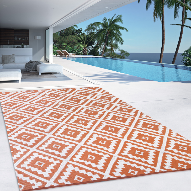 Tappeto Esterno Bahamas Grigio 270x470 Cm – Geometrico, Anti-UV, Reversibile, In Polipropilene 350 G/m²