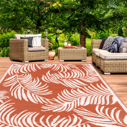 15963 - Tappeto tropicale per esterni in terracotta e bianco Tapis extérieur COCO tropical terracotta et blanc 270 x 470 CM