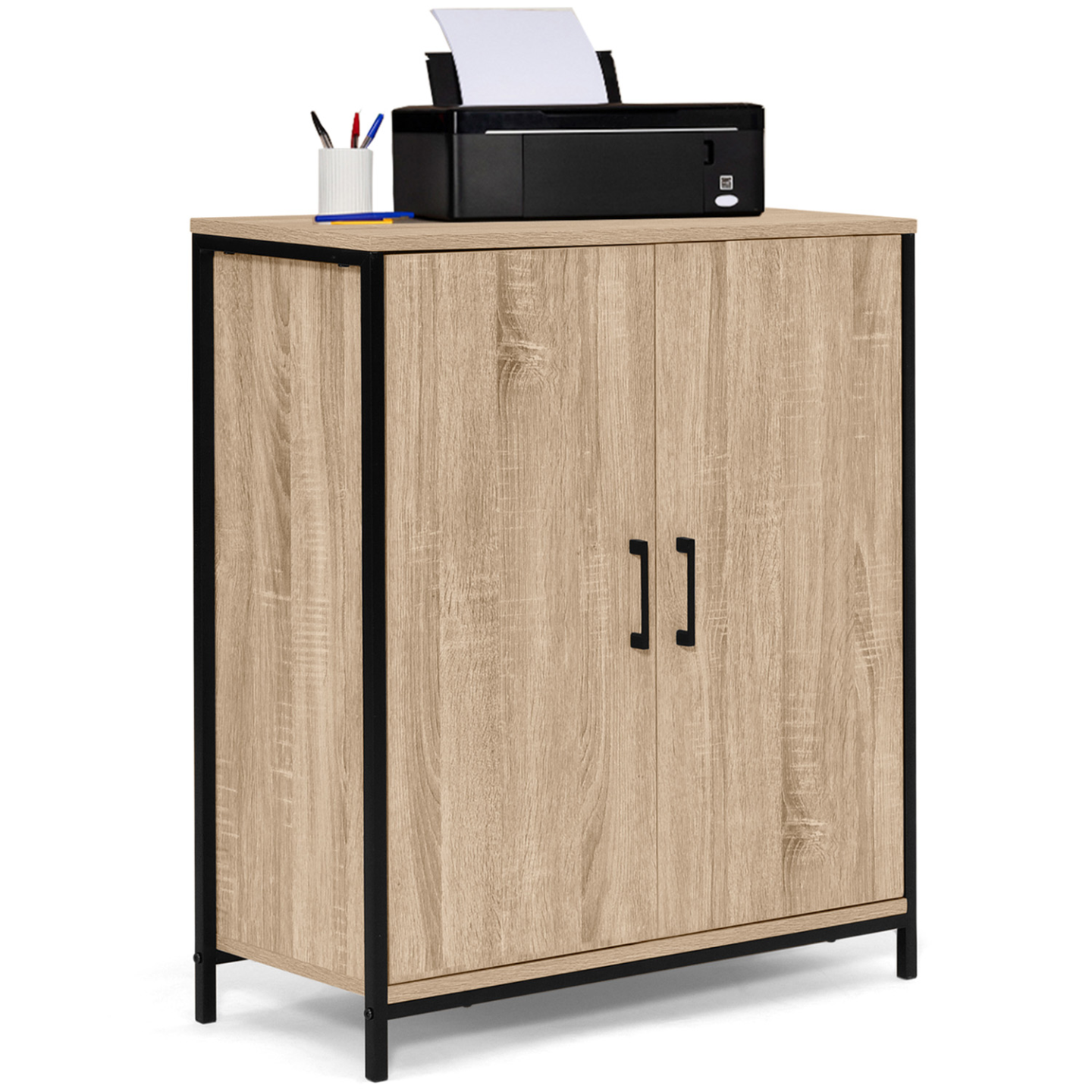 armoire-basse-2-portes-bois-et-m-tal-detroit-idmarket-france