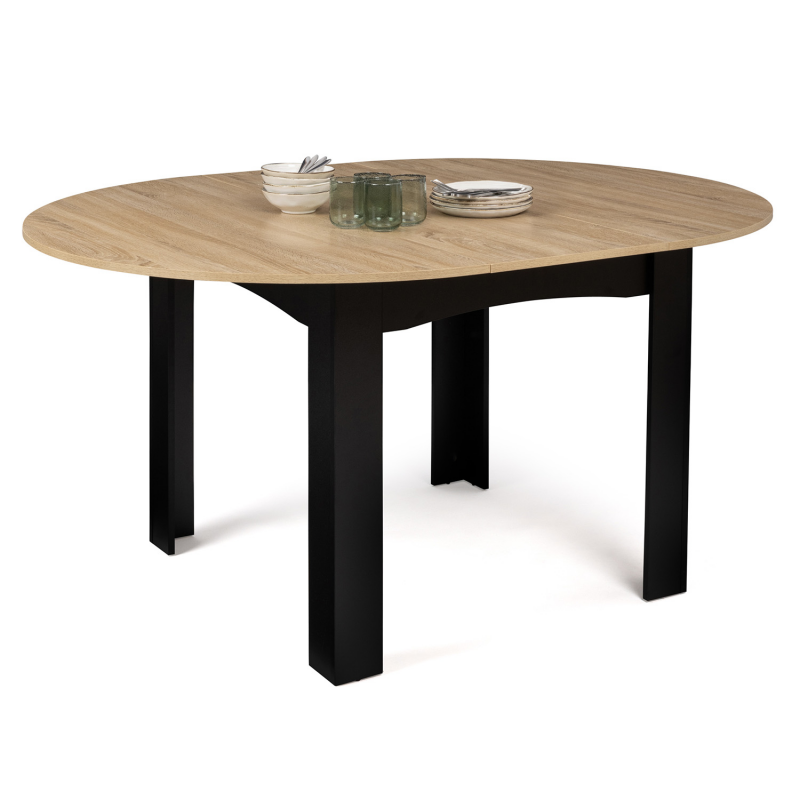 Table ronde extensible 4-6 personnes noir et bois - DONA | ID Market