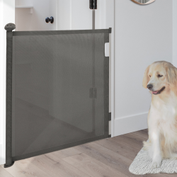 15759 - Barrière extensible pour chien et animaux domestiques 130cm grise Barrière de sécurité rétractable pour animaux domestique 130 cm gris