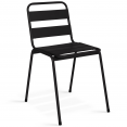 Salon de jardin SOHO acier + acacia table 150 cm et 6 chaises empilables noires design industriel