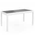 Salon de jardin MADRID table extensible plateau gris 135-270 CM et 12 chaises empilables structure blanche