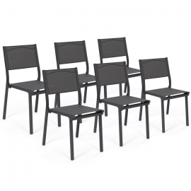 Lot de 6 chaises de jardin OLBIA métal et textilène empilables gris anthracite