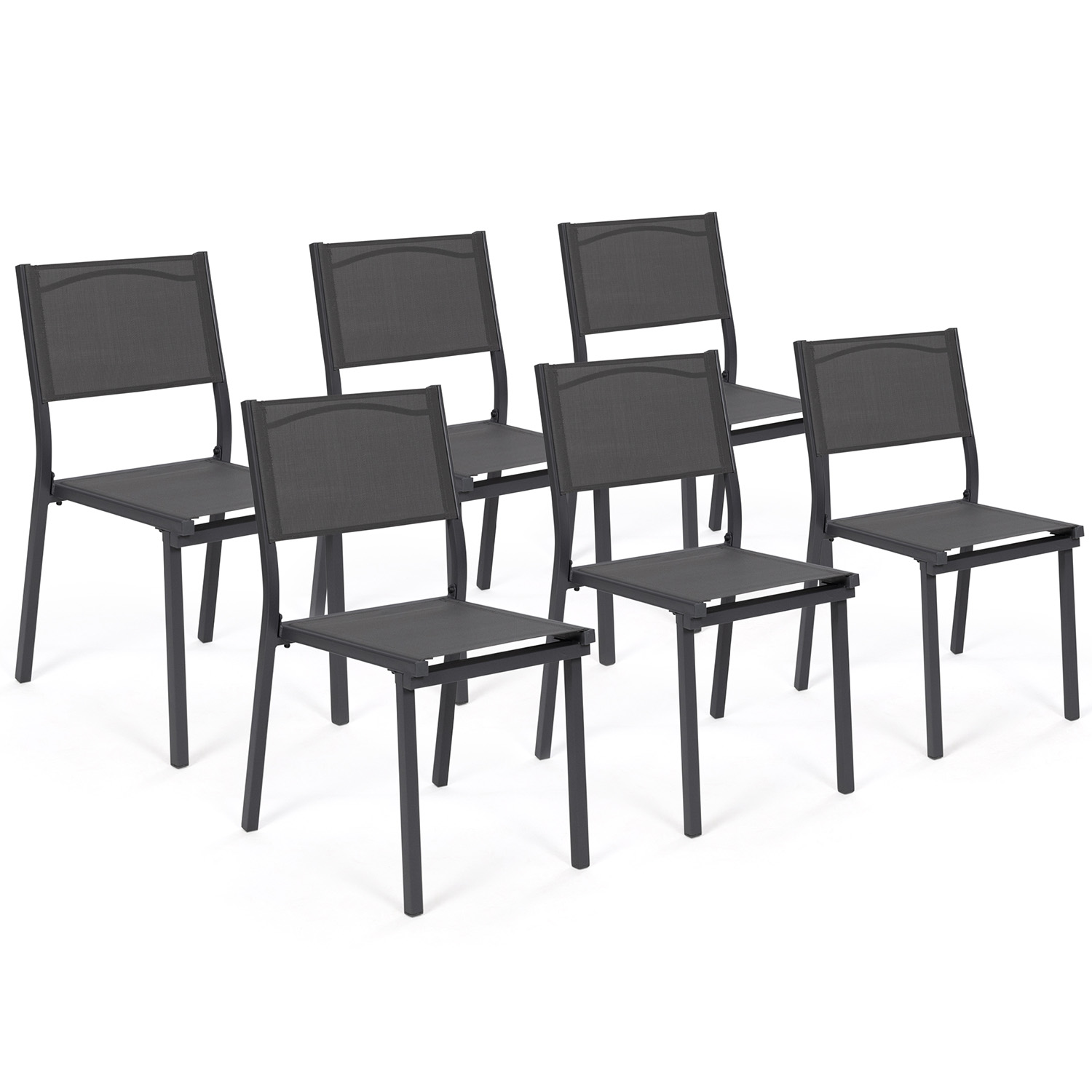 Lot de 6 chaises de jardin empilables gris anthracite en métal et textilène