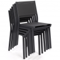 Lot de 6 chaises de jardin OLBIA métal et textilène empilables gris anthracite