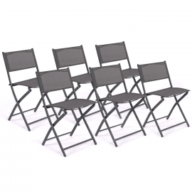 Lot de 6 chaises de jardin pliantes BASTIA métal et textilène gris anthracite