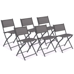 15948 - Lot de 6 chaises de jardin pliantes gris anthracite en métal et textilène Lot de 6 chaises de jardin pliantes BASTIA métal et textilène gris anthracite