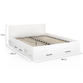 Lit Double MINEA 140x190cm Avec Rangements - Tiroirs Et Niches - Tête De Lit Blanche