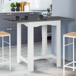 15985 - Tavolo da bar allungabile per 2-4 persone, bianco, piano grigio Table haute de bar extensible DONA 2 à 4 personnes blanche plateau gris 65-130 cm