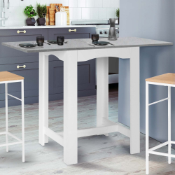 15987 - Tavolo da bar allungabile per 2-4 persone, bianco, piano effetto cemento Table haute de bar extensible DONA 2 à 4 personnes blanche plateau façon béton 65-130 cm