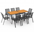 Salon de jardin POLY extensible table 90-180 CM et 8 chaises bois et gris anthracite