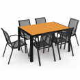 Salon de jardin POLY table 150 CM et 6 chaises empilables bois et noir