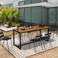 Salon de jardin extensible SOHO 8/10 places acier + acacia table 160/200 cm et 8 chaises empilables noires design industriel