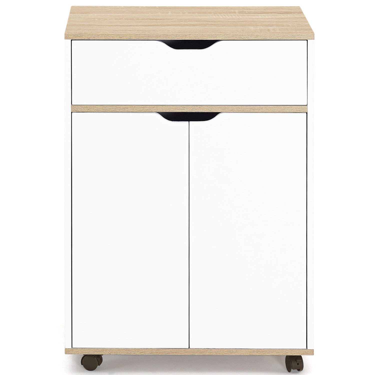 Desserte De Cuisine COSY Avec Tiroir Et Placard - Blanc Et Plateaux Gris - L.60cm - Roulante Multifonction
