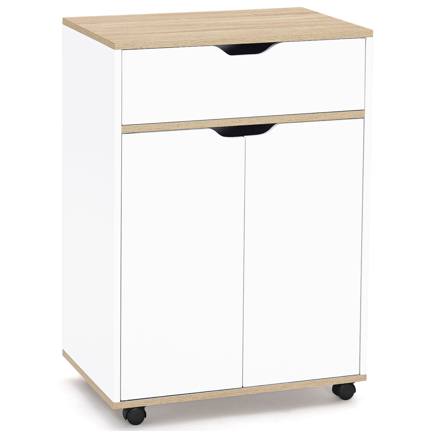 Desserte de cuisine bois blanc avec 1 grand placard + 1 tiroir
