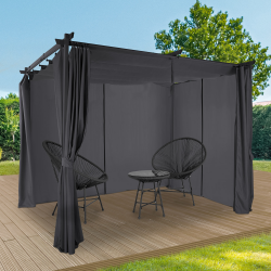 15813 - Pergola retrattile 3x3m grigio antracite con 4 tende Pergola édition limitée toit rétractable 3x3M et 4 rideaux gris anthracite
