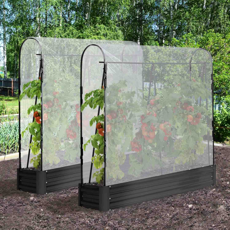 IDMarket Kit Potager 3 Bacs Modulables - Carrés + Serre à Tomates + Treillis & Housse
