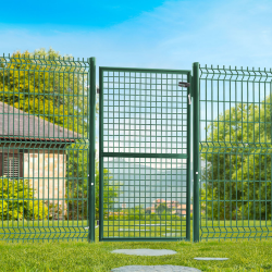 15904 - Verja de jardín de acero verde 105 x 150 cm Portillon de jardin 105 x 150 cm en acier vert avec serrure et poignée