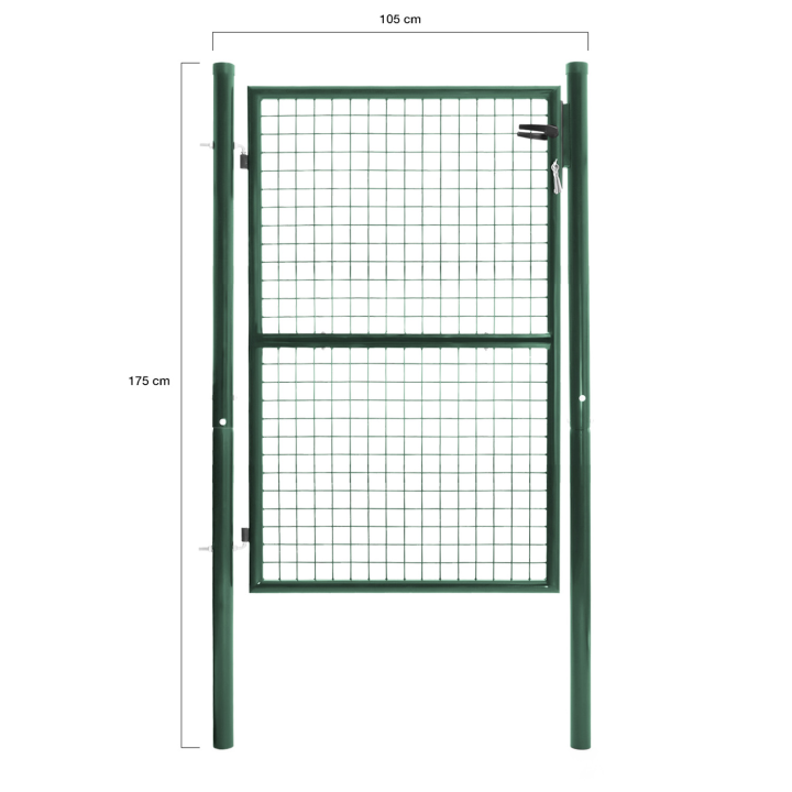 Portillon de jardin 105 x 125 cm en acier vert avec serrure et poignée Portillon de jardin 105 x 125 cm en acier vert avec serrure et poignée